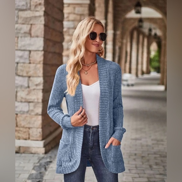 Cozy Elegance Open Front Cardigan with Pockets - Picture 1 of 4